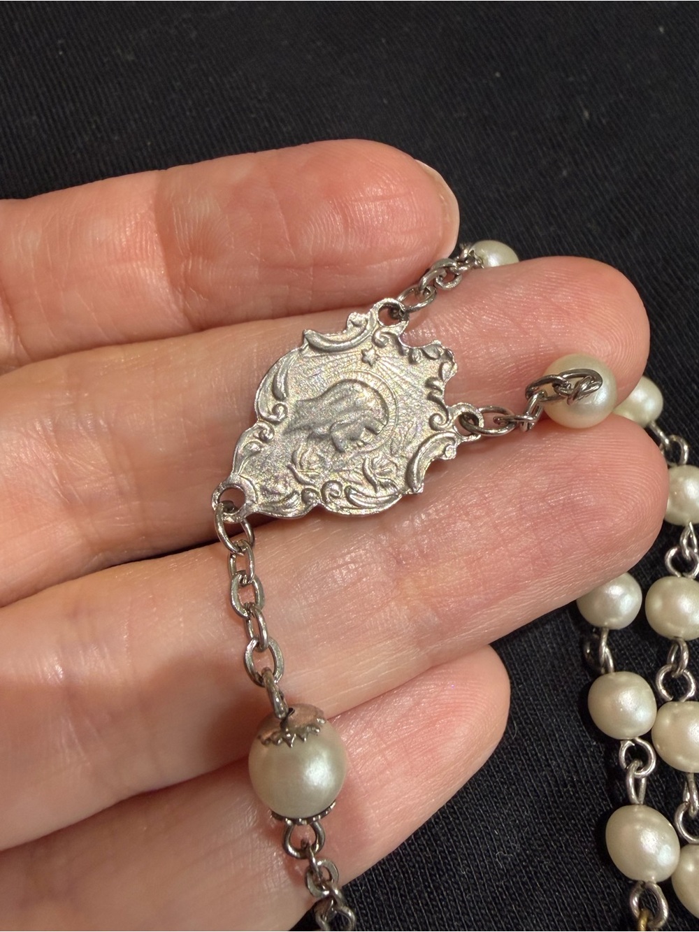 Pearl Bead Rosary Necklace with Crucifix - Picture 6 of 6